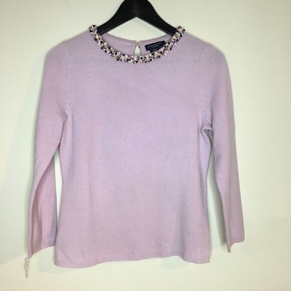 Magaschoni Sz S Cashmere Sweater Beaded Neckline - Picture 4 of 4